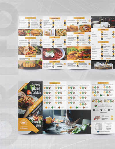 kolorowa ulotka reklamowa pokazująca dostępne potrawy w Restauracji Relax