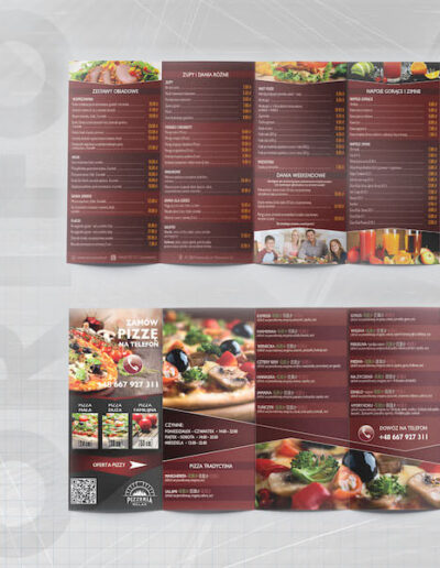 kolorowa ulotka reklamowa pokazująca dostępne potrawy w Restauracji Relax z Pawłowiczek