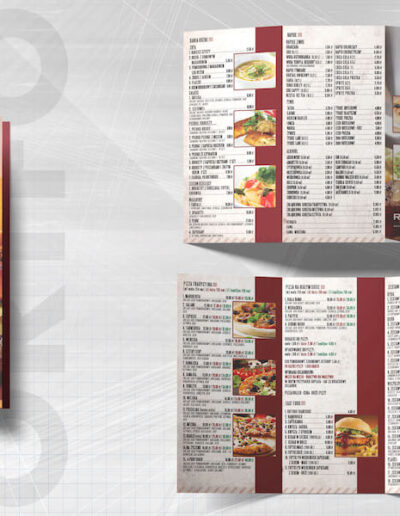 kolorowa ulotka reklamowa prezentująca potrawy dostępne w Restauracji Relax